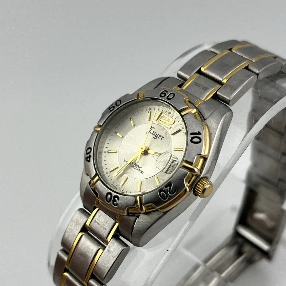 Luger Swiss Watch Women 27mm Case Rotating Bezel 7.5‎ Two Tone Band- New Battery